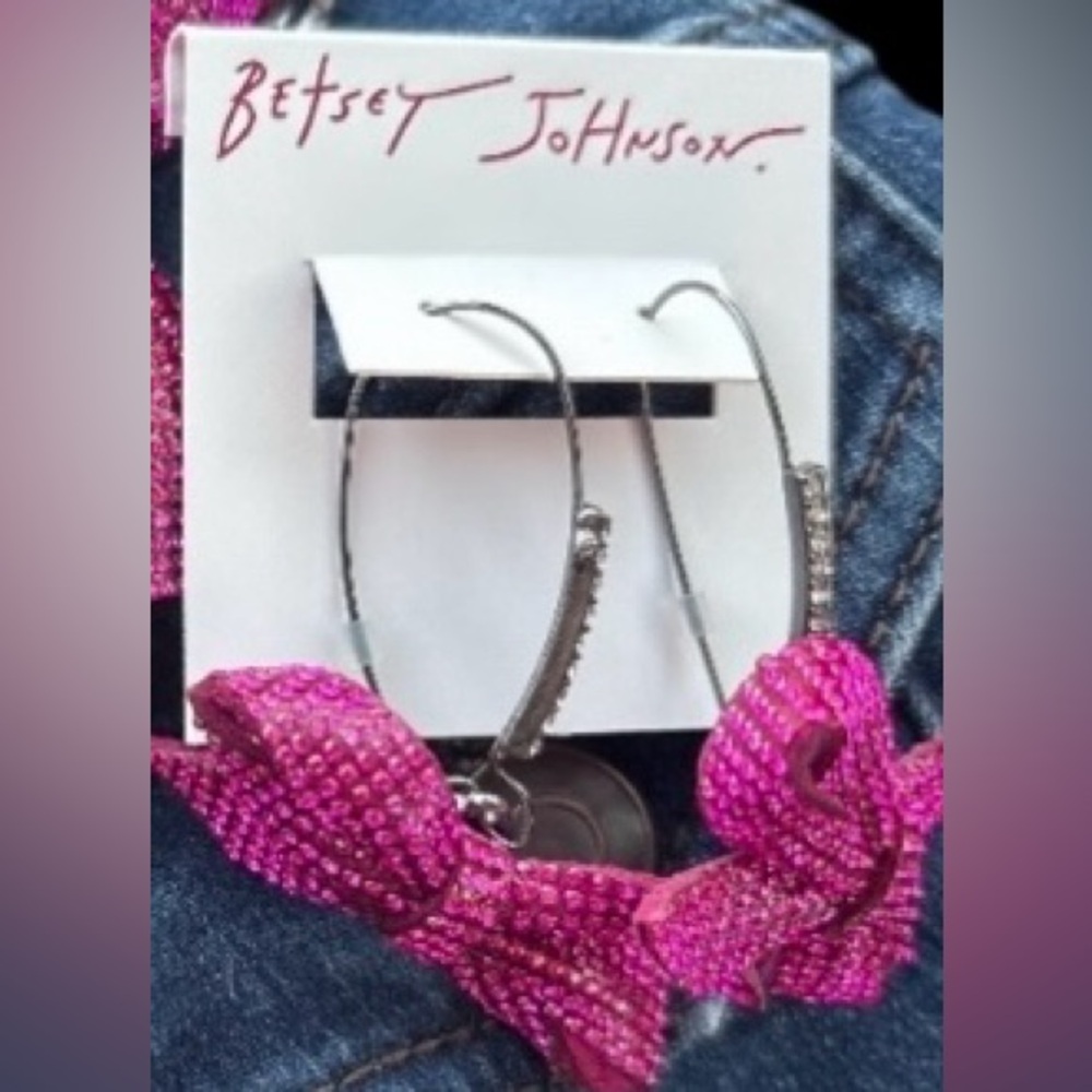 BETSEY JOHNSON SET Pink Pavé & Crystals Statement Bow Necklace & Earrings NWT - Picture 12 of 15